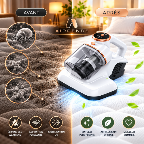 Airpends™ PureBed – Aspirateur de Matelas Sans Fil 10 000 Pa, UV-C & Filtre HEPA